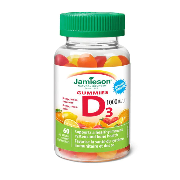 JAMIESON VITAMIN D GUMMIES 1,000 IU - ORANGE, STRAWBERRY, LEMON, 60S