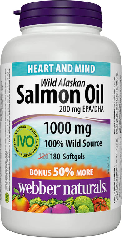 WEBBER NATURALS WILD ALASKAN SALMON OIL 1000 MG · 200 MG EPA/DHA, 180 SOFTGELS