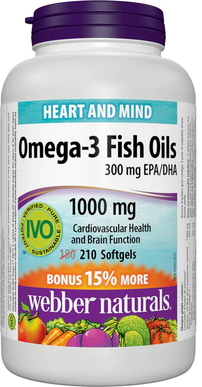 WEBBER NATURALS OMEGA-3 FISH OILS, 210 SOFTGELS BONUS SIZE