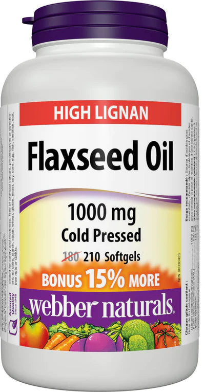 WEBBER NATURALS COLD PRESSED CERTIFIED ORGANIC FLAXSEED OIL SOFTGEL 1000MG 210 SOFTGELS