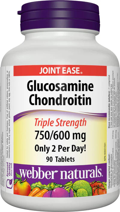 WEBBER NATURALS GLUCOSAMINE CHONDROITIN TRIPLE STRENGTH TABLETS, 750MG 90 TABLETS