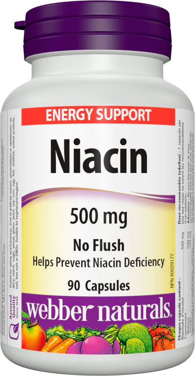 WEBBER NATURALS NO FLUSH NIACIN VITAMIN B3 CAPSULE, 500MG 90 COUNT