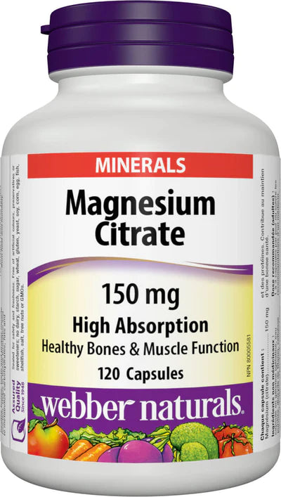 WEBBER NATURALSﾮ MAGNESIUM CITRATES HIGH ABSORPTION 150 MG 120 CAPSULES