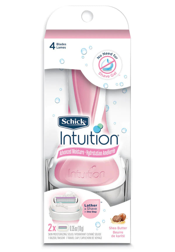 SCHICK INTUITION ADVANCED MOISTURIZING WOMENS RAZOR WITH SHEA BUTTER, 1 HANDLE WITH 2 REFILLS