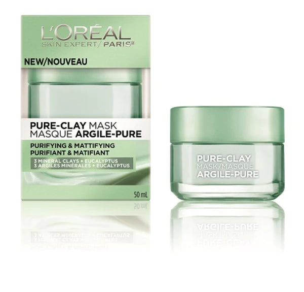 L'OREAL PARIS SKINCARE PURE-CLAY FACE MASK WITH EUCALYPTUS FOR OILY AND SHINY SKIN TO PURIFY AND MATIFY, 1.7 OUNCE