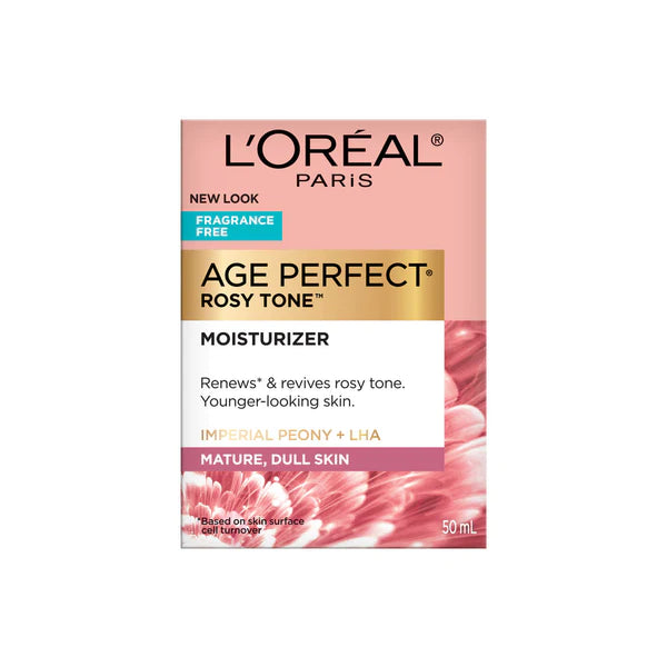 FACE MOISTURIZER BY L'OREAL PARIS SKIN CARE, AGE PERFECT ROSY TONE FRAGRANCE FREE MOISTURIZER FOR FACE WITH LHA AND IMPERIAL PEONY, ANTI-AGING DAY CREAM FOR FACE, NON-GREASY, 1.7 OUNCE