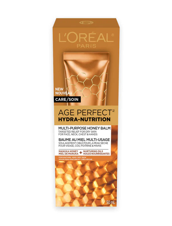 L'OREAL PARIS SKINCARE AGE PERFECT HYDRA-NUTRITION ALL-OVER BALM WITH MANUKA HONEY EXTRACT AND NURTURING OILS, TO SOOTHE AND RESCUE DRY SKIN, PARABEN FREE, 1.7 OZ.