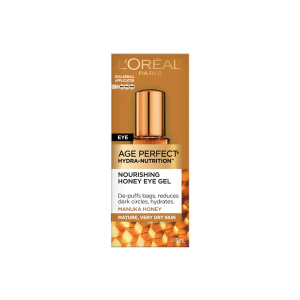 L'OREAL PARIS SKINCARE AGE PERFECT HYDRA NUTRITION EYE GEL WITH MANUKA HONEY AND NURTURING OILS, EYE TREATMENT GEL FOR DRY SKIN, DE-PUFFING ROLLERBALLS TO REDUCE PUFFY EYES, PARABEN FREE, 0.5 FL. OZ.