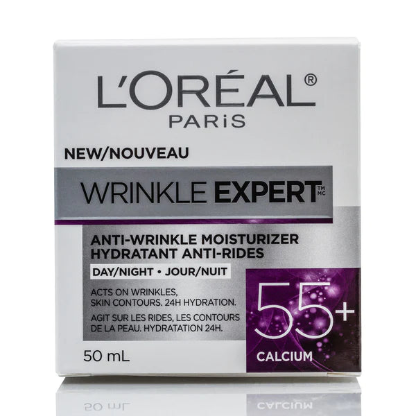 L'OREAL PARIS SKINCARE WRINKLE EXPERT 55+ ANTI-AGING FACE MOISTURIZER WITH CALCIUM NON-GREASY SUITABLE FOR SENSITIVE SKIN 1.7 FL; OZ.