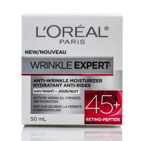 L'OREAL PARIS SKINCARE WRINKLE EXPERT 45+ ANTI-AGING FACE MOISTURIZER WITH RETINO-PEPTIDE, NON-GREASY, SUITABLE FOR SENSITIVE SKIN, 1.7 FL. OZ.