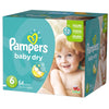 DIAPERS SIZE 6, 64 COUNT - PAMPERS BABY DRY DISPOSABLE BABY DIAPERS, SUPER PACK