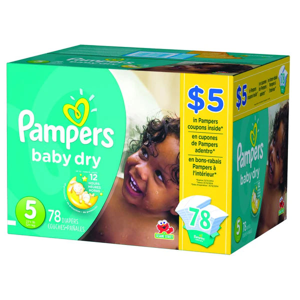 DIAPERS SIZE 5, 78 COUNT - PAMPERS BABY DRY DISPOSABLE BABY DIAPERS, SUPER PACK