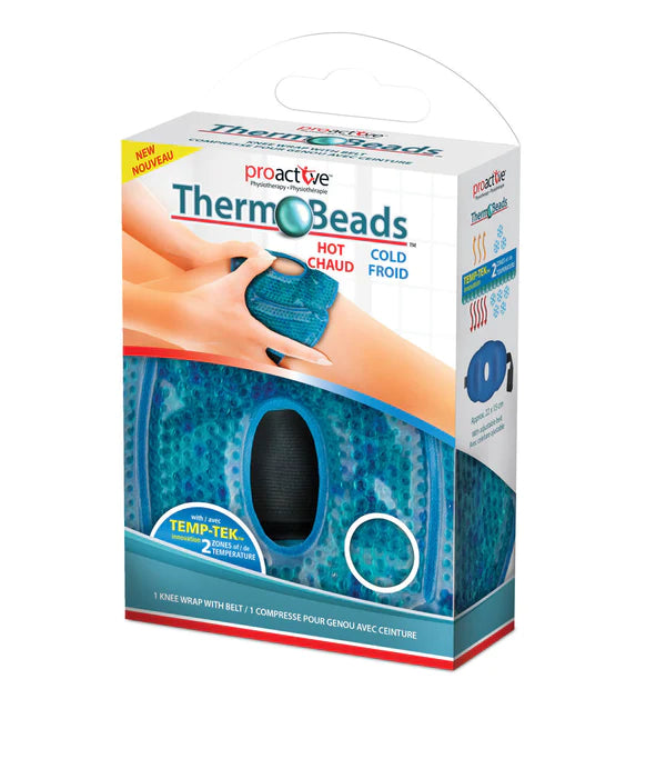 PROACTIVETHERM-O-BEADS REUSABLE HOT OR COLD THERAPY KNEE WRAP GEL COMPRESS FOR PAIN RELIEF SOOTHING HEAT THERAPY AND ICE COLD THERAPY, CONFORMING PEARL GEL BEADS