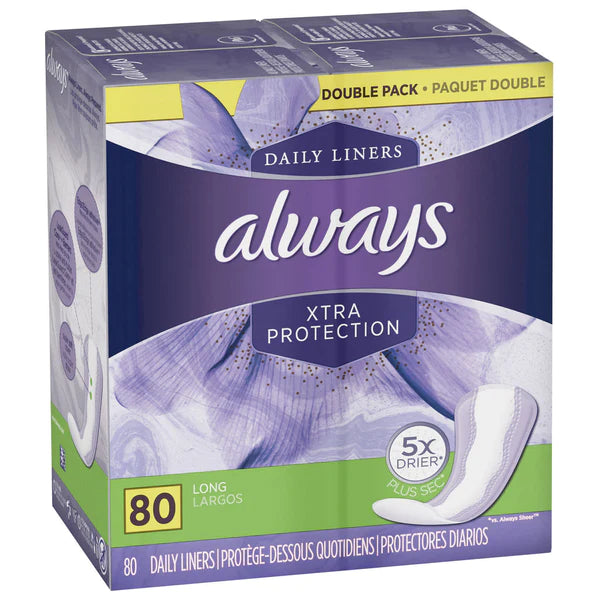 ALWAYS XTRA PROTECTION UNSCENTED DAILY LINERS, LONG, 80 COUNT