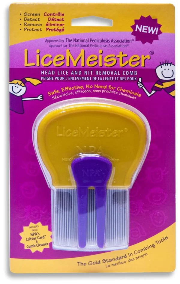 LICEMEISTER HEAD LICE & NIT REMOVAL COMB, 1 SCHOOL-APPROVED LICE COMB, STAINLESS STEEL, CLEANING TOOL INCLUDED, NO SHAMPOO/PESTICIDES NEEDED