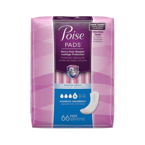 POISE INCONTINENCE PADS FOR WOMEN, MODERATE ABSORBENCY, REGULAR, 66 COUNT