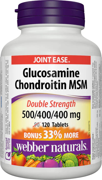 WEBBER NATURALS GLUCOSAMINE CHONDROITIN MSM DOUBLE STRENGTH, 500/400/400 MG, 120 TABLETS