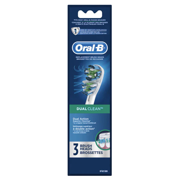 ORAL-B DUAL CLEAN REPLACEMENT ELECTRIC TOOTHBRUSH REPLACEMENT BRUSH HEADS, 3CT
