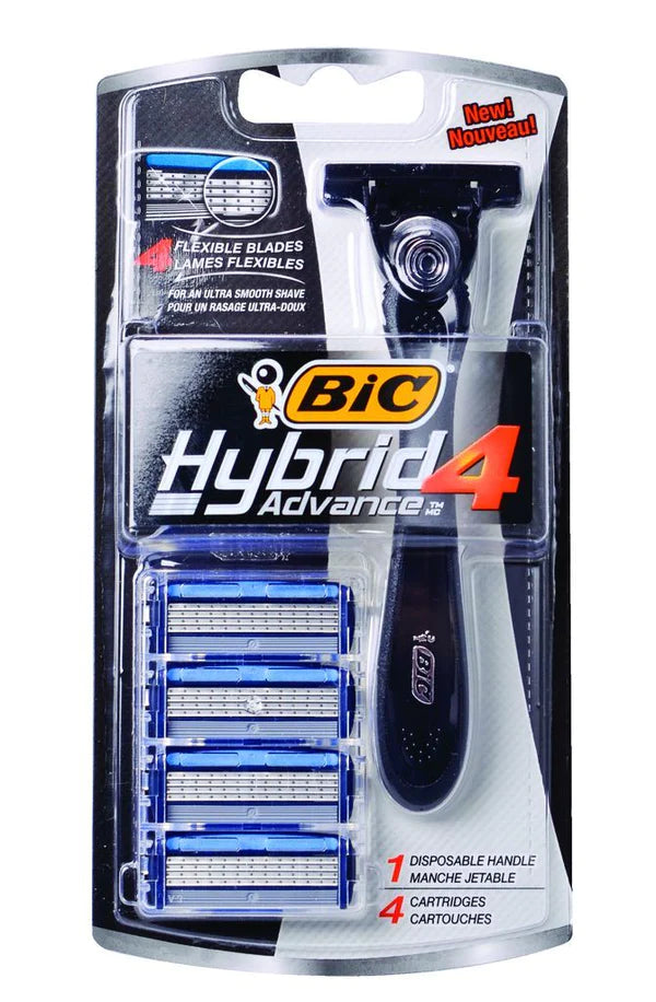 BIC FLEX 4 SENSITIVE HYBRID MEN'S 4-BLADE DISPOSABLE RAZOR, 4 CARTRIDGES AND 1 HANDLE, PROTECTS SKIN FROM IRRITATION
