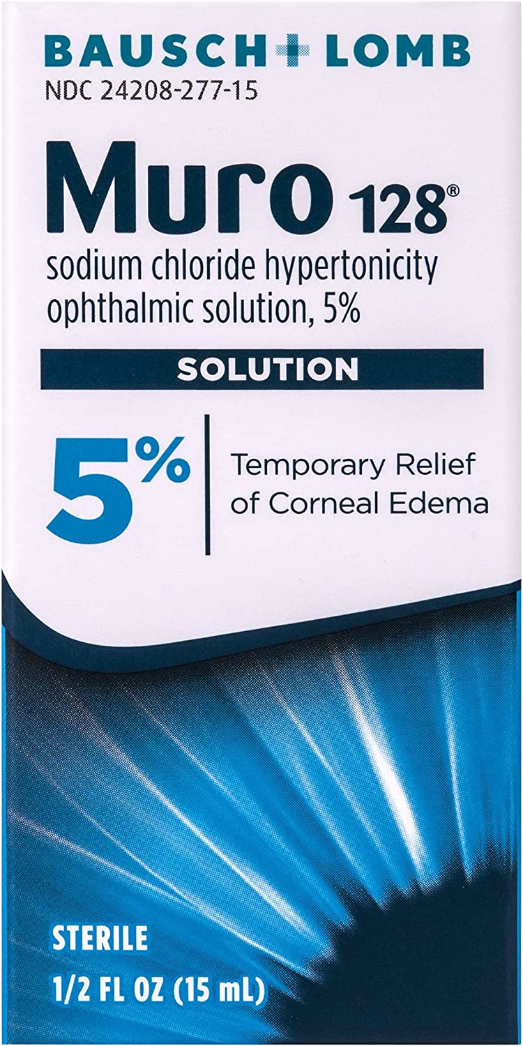 Eye Drops by Muro 128, Temporary Relief for Corneal Edema, 5% Solution, 0.5 Fl Oz