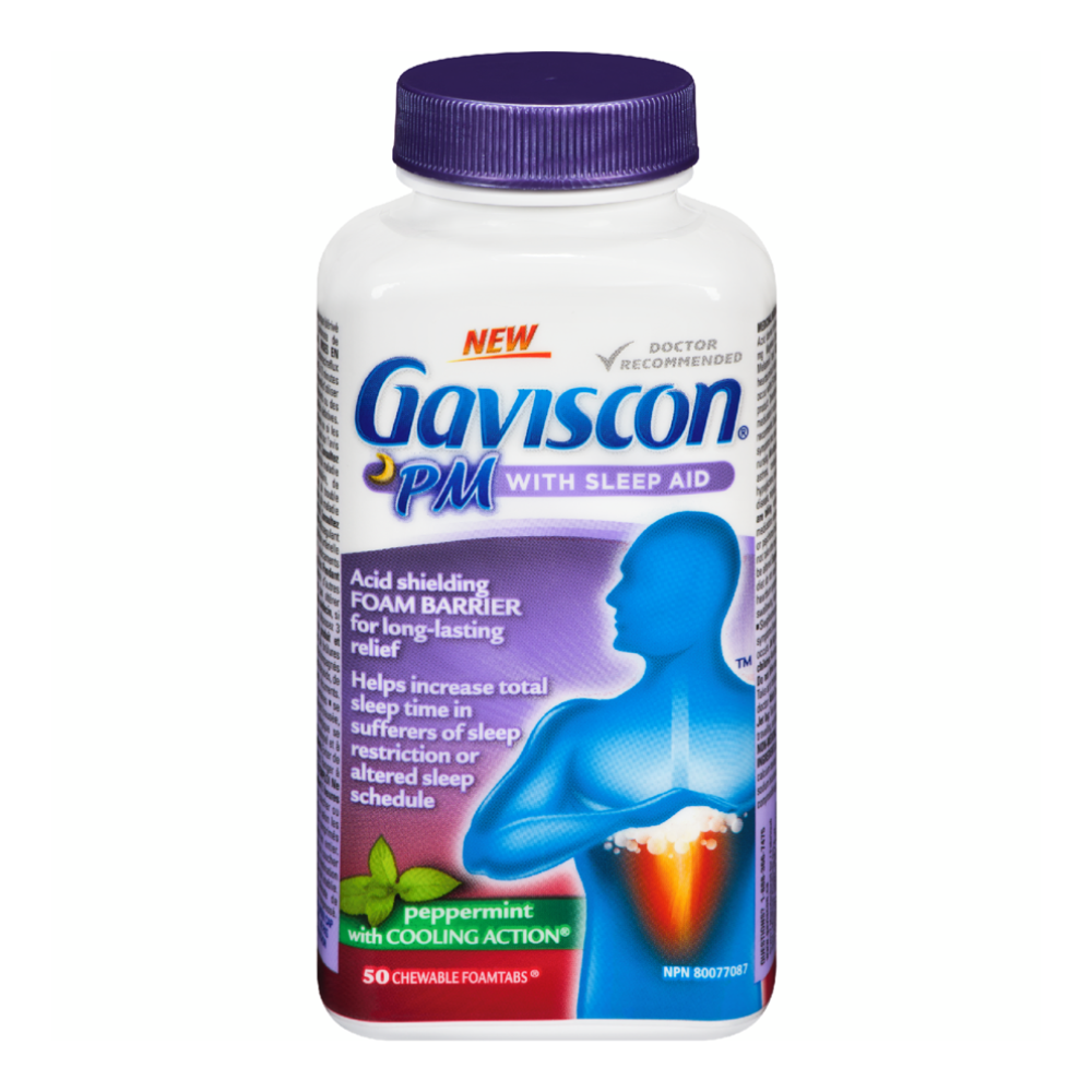 Gaviscon PM with Sleep Aid, Peppermint, 50 chewable tabs