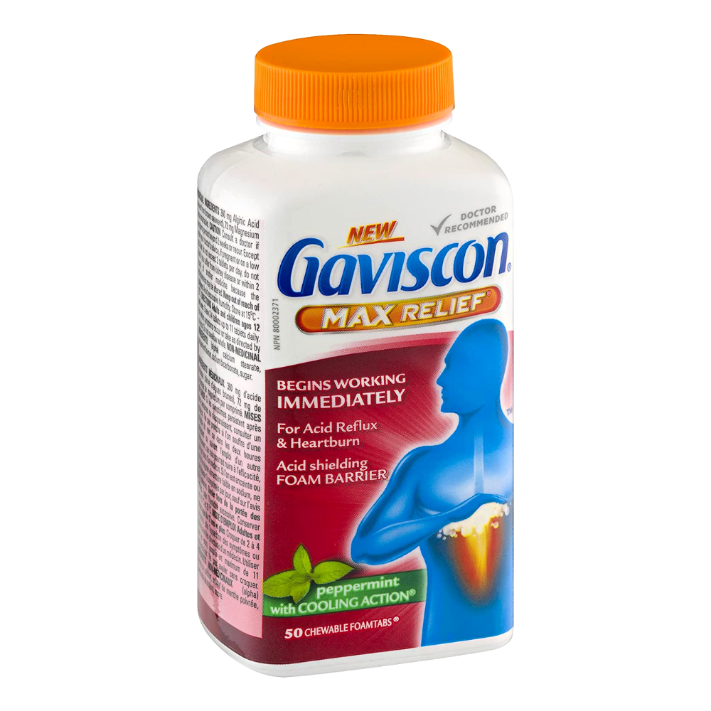 GAVISCON MAX Relief Acid Reflux & Heartburn, 50 chewable foamtabs