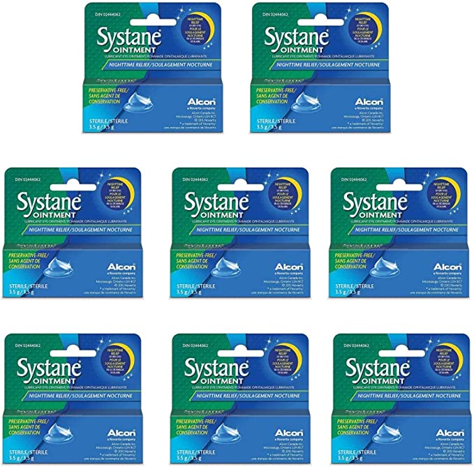 Systane Nighttime Lubricant Eye Ointment 3.50 g (8 Pack) Lubricates and Comforts Dry Eyes Preservative-Free Rich Ointment for Nighttime Relief